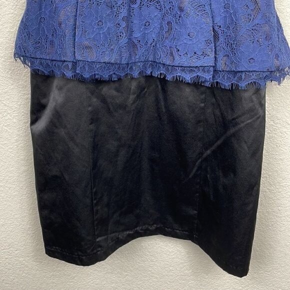 Kate Young for Target Colorblock Peplum Cocktail Party Dress Lace Satin Blue 14 - Picture 6 of 14